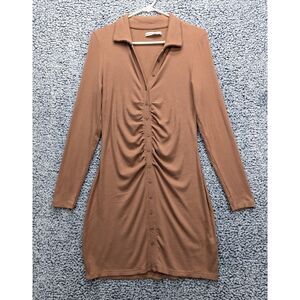 Abercrombie Fitch Rouched Button Up Bodycon Ribbed Mini Dress Size M Knit Brown